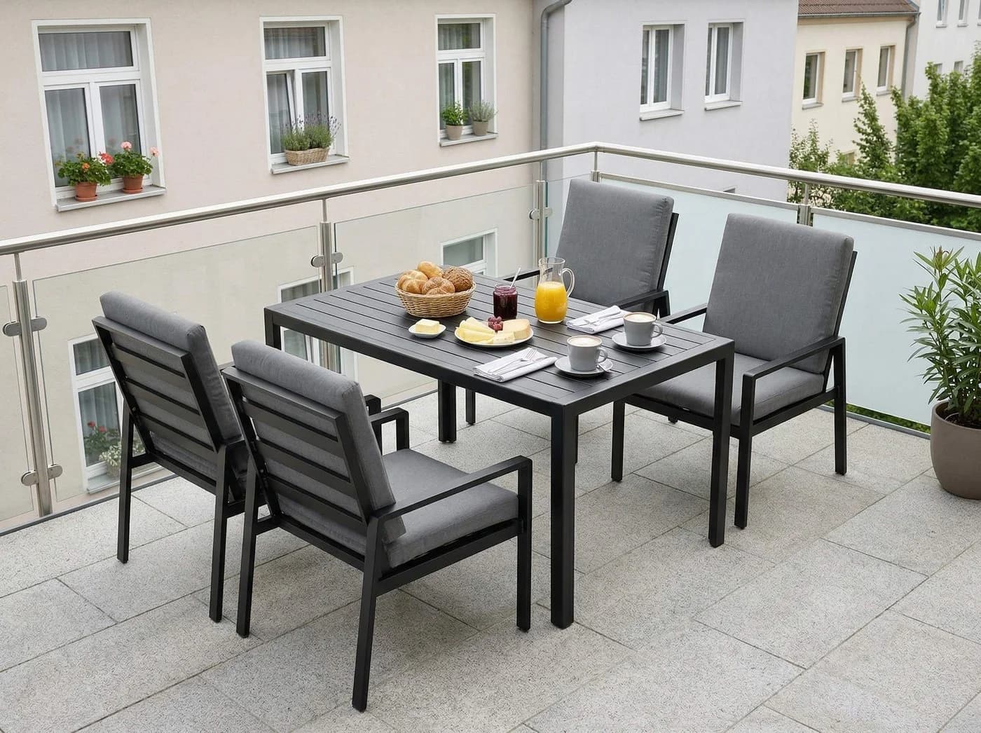 MeXo Gartenlounge-Set 5-tlg. Aluminium Schwarz mit Kissen - Bild 2