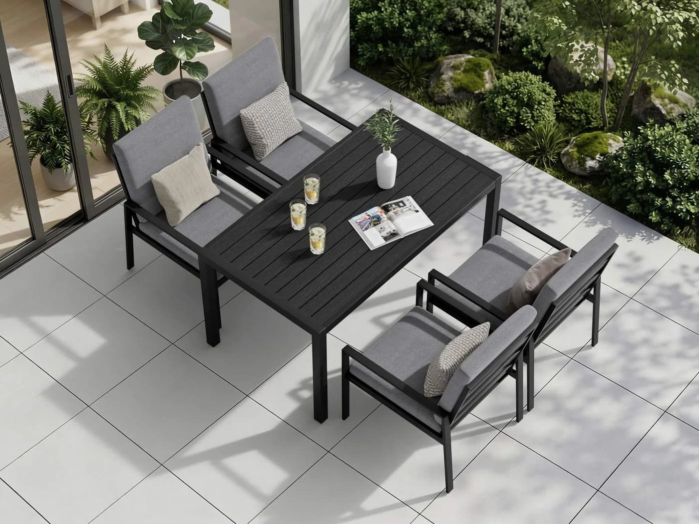 MeXo Gartenlounge-Set 5-tlg. Aluminium Schwarz mit Kissen - Bild 3