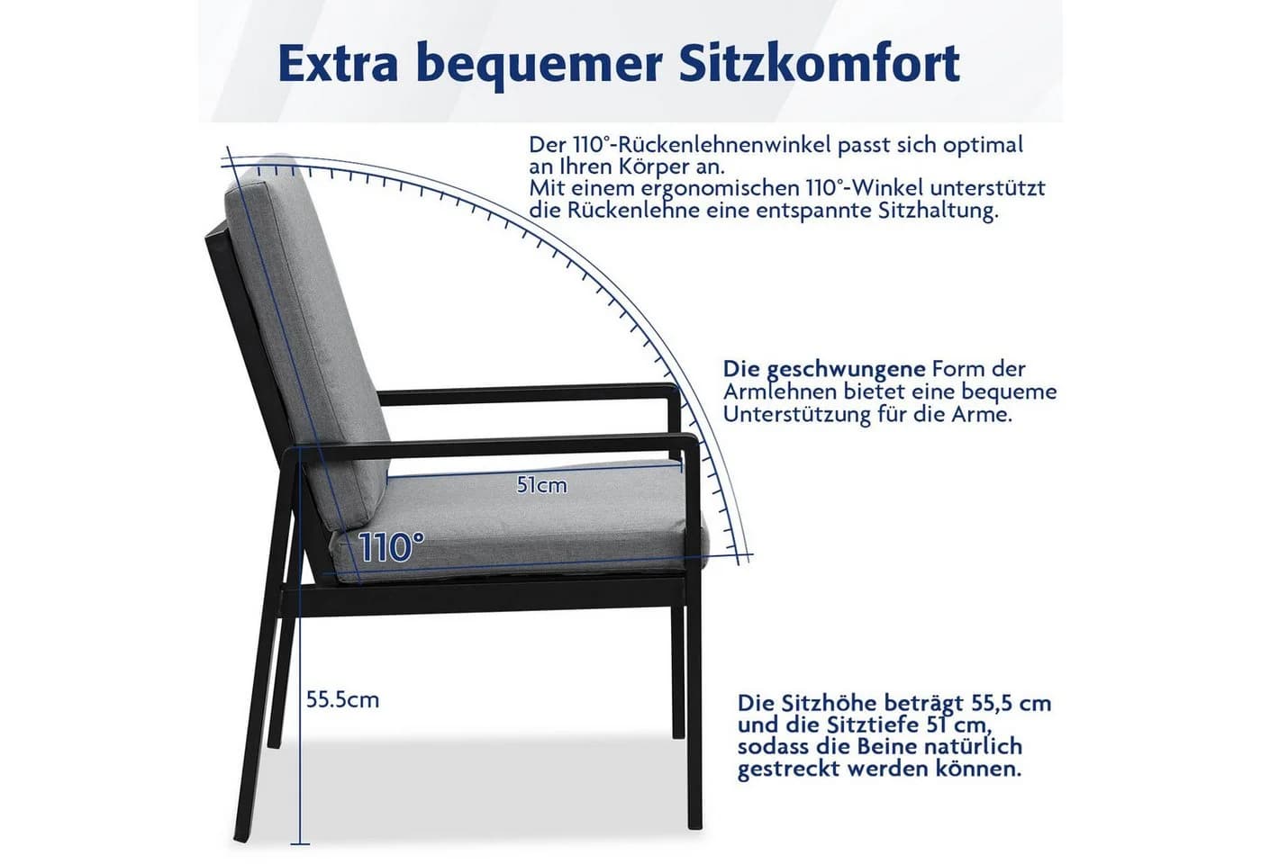 MeXo Gartenlounge-Set 6-tlg. Schwarz Aluminium mit Kissen - Bild 4