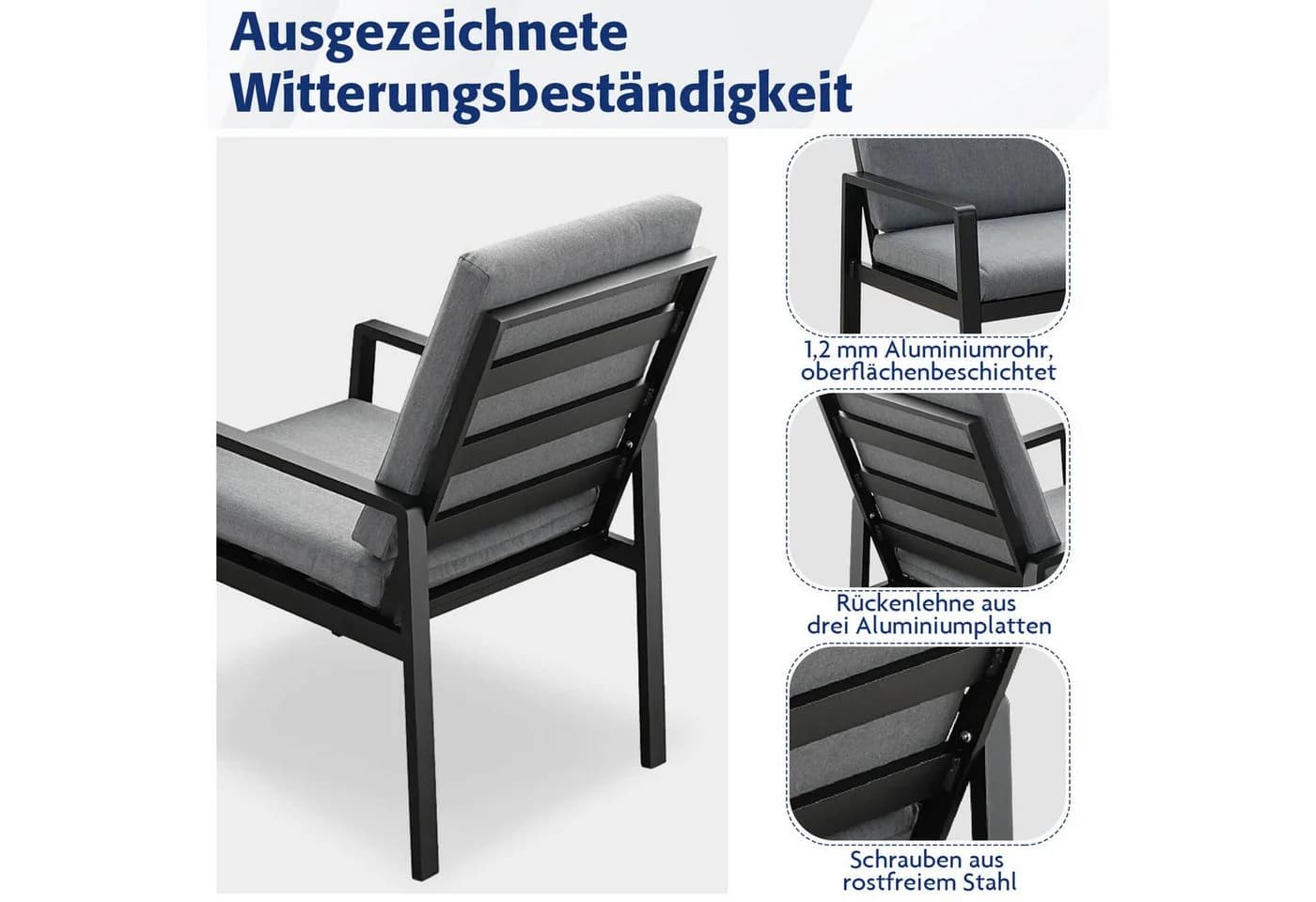 MeXo Gartenlounge-Set 6-tlg. Schwarz Aluminium mit Kissen - Bild 5