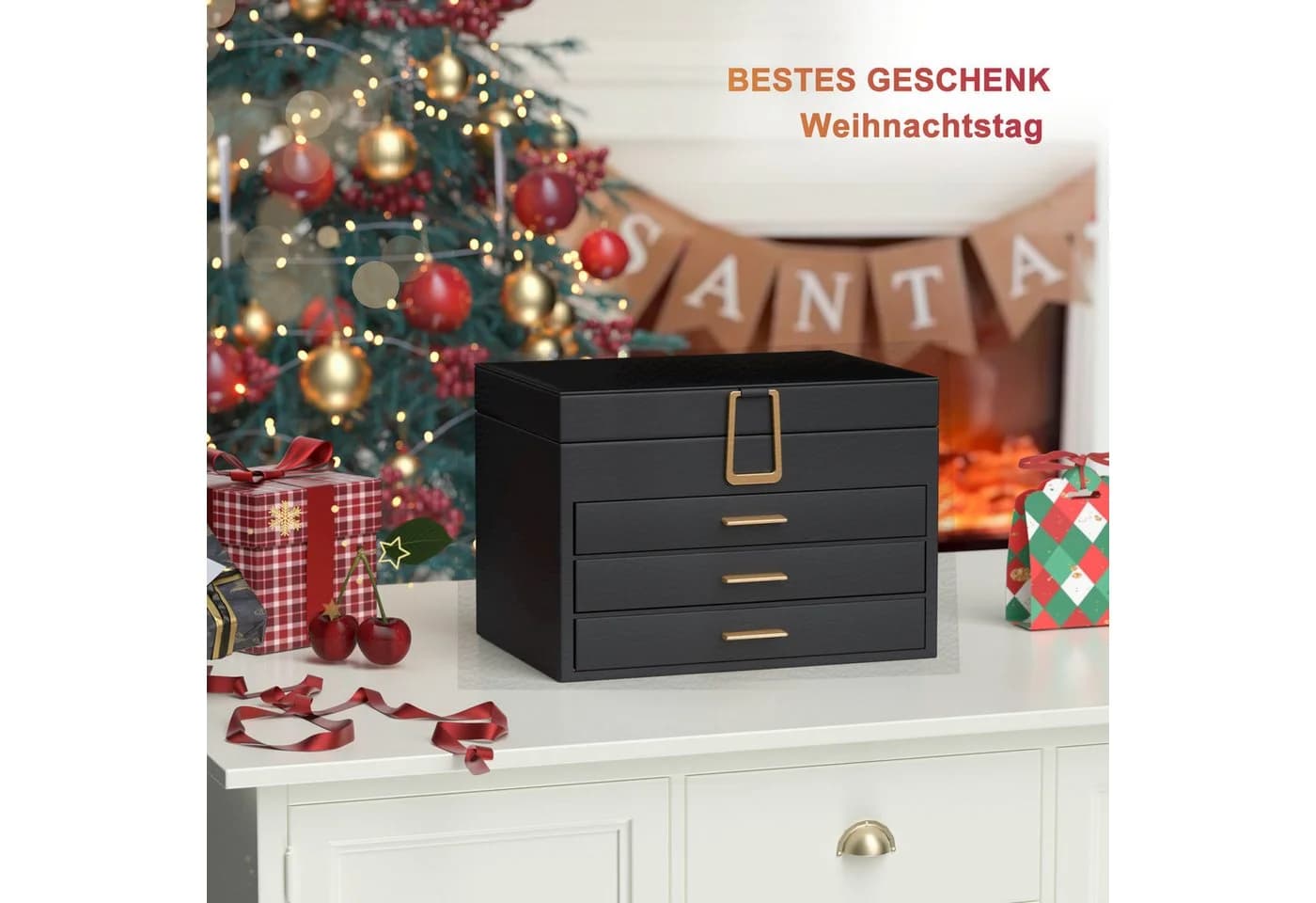 AdelDream Schmuckkassette mit 4 Ebenen und Spiegel Schwarz - Bild 3