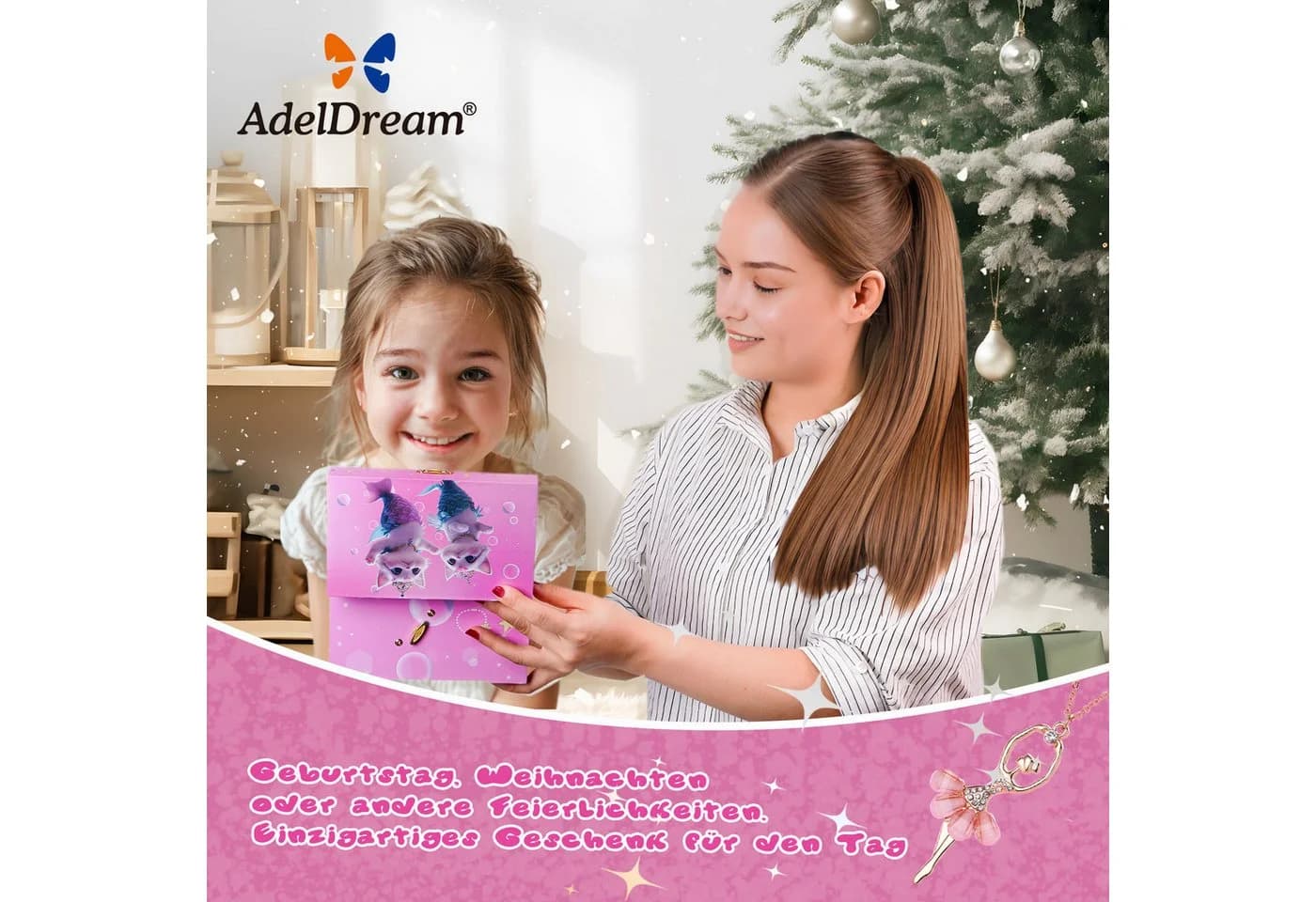 AdelDream Schmuckkasten Musik-Aufbewahrungsbox Rosa