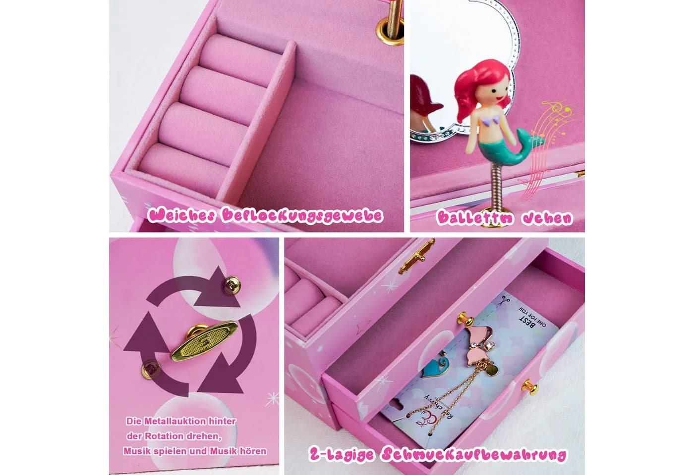 AdelDream Schmuckkasten Musik-Aufbewahrungsbox Rosa - Bild 4