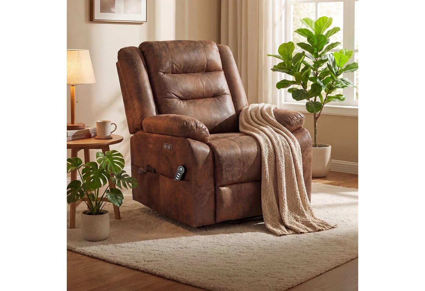 Happy Home Elektrischer Relaxsessel Braun mit Aufstehhilfe & Massage