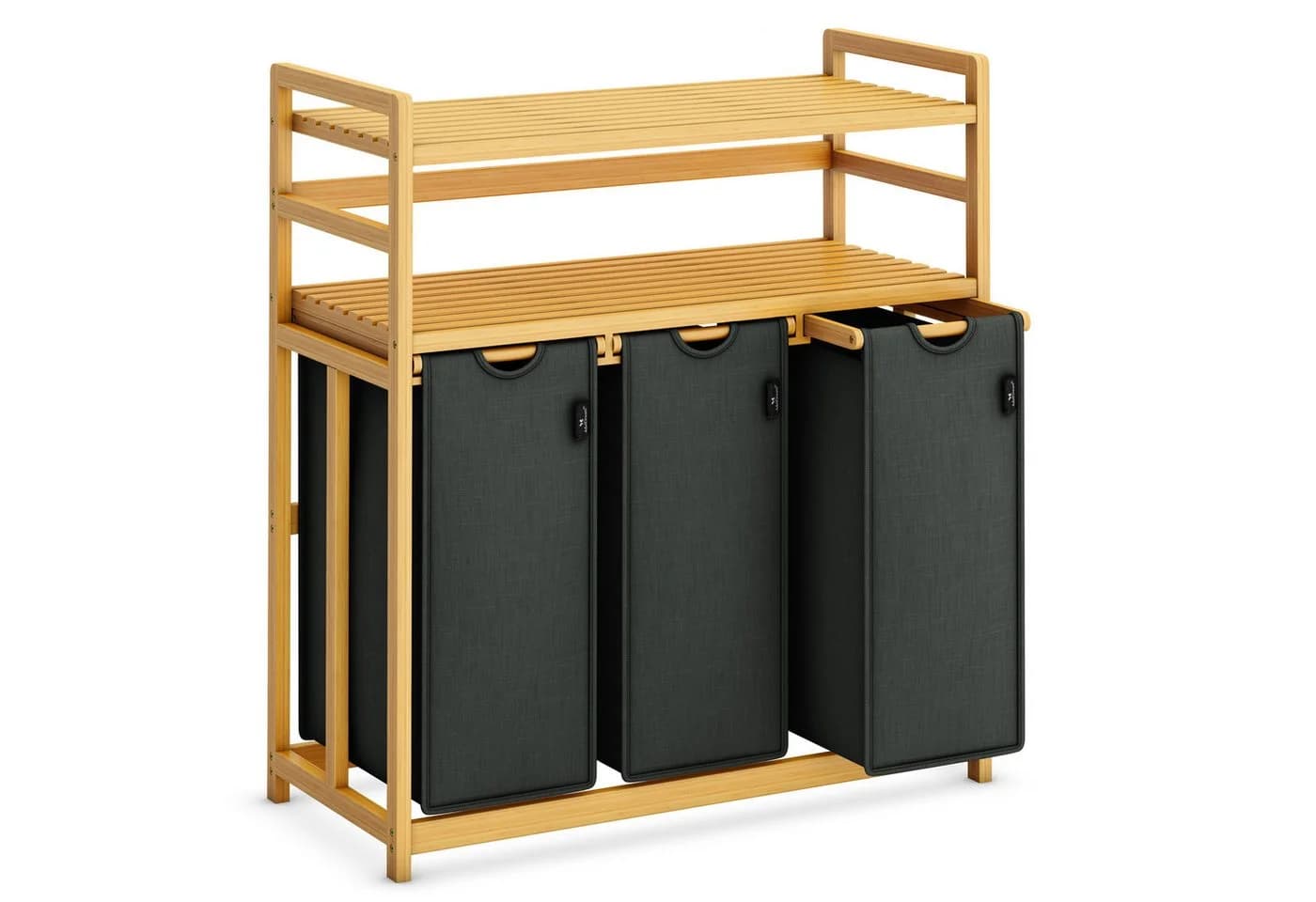 AdelDream Wäschekorb 150L Grau 3 Fächer Bambus Modern - Bild 2