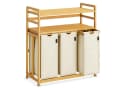 AdelDream Wäschekorb 150L 3 Fächer 2 Regale Beige Bambus Bild 2