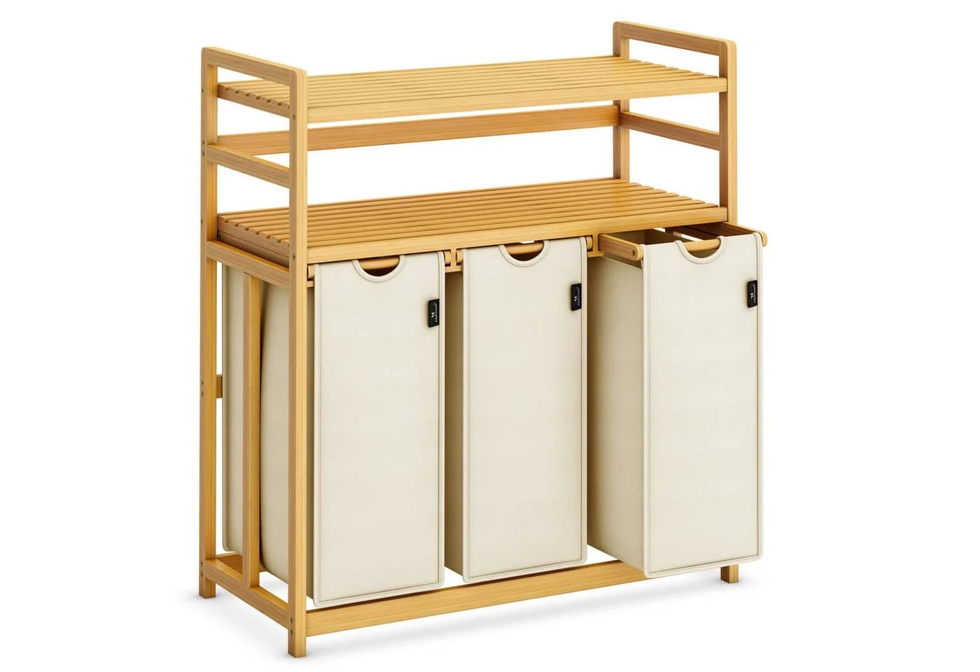 AdelDream Wäschekorb 150L 3 Fächer 2 Regale Beige Bambus - Bild 2