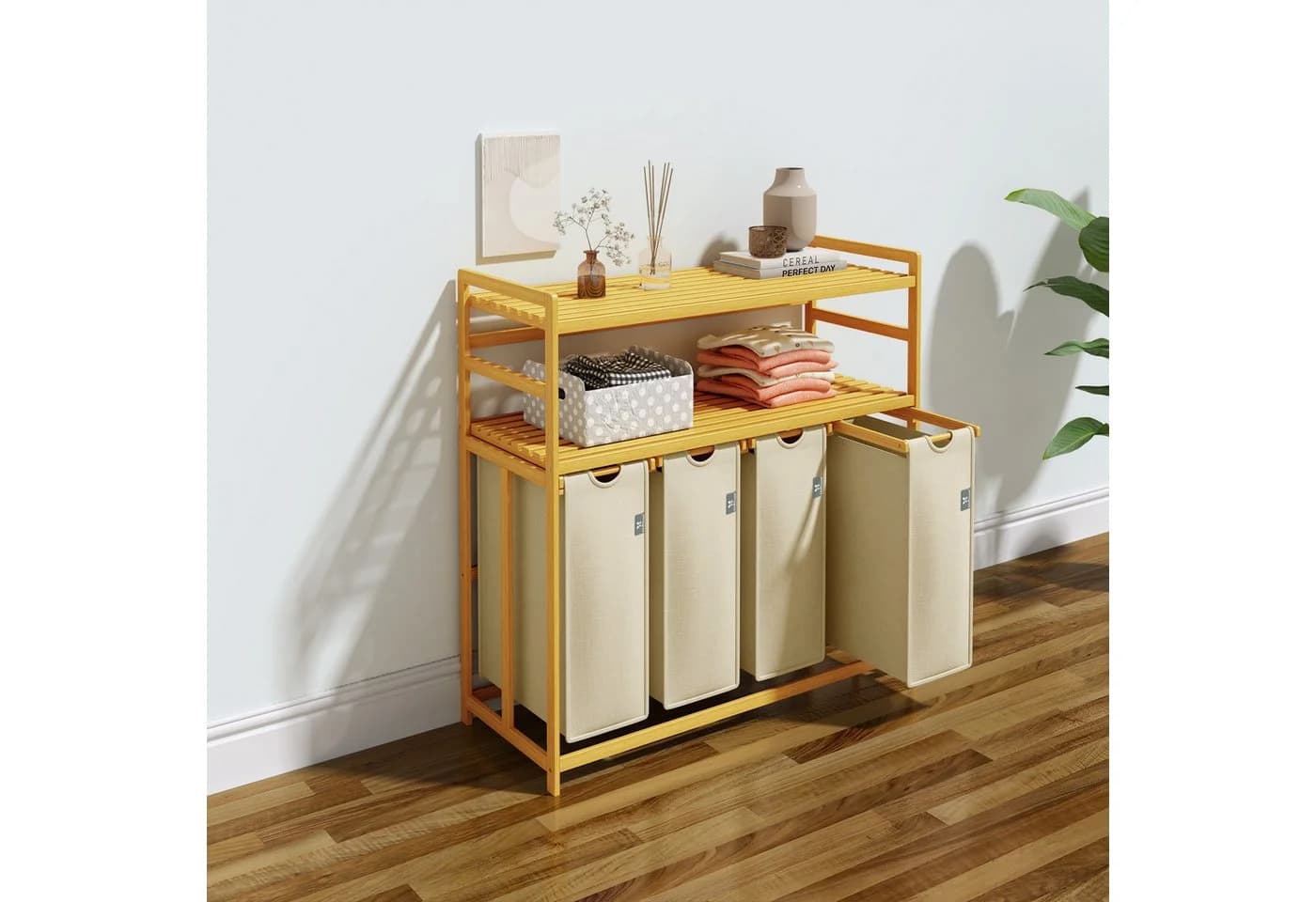 AdelDream Wäschekorb 200L mit 4 Fächern und 2 Ablagen - Bild 5