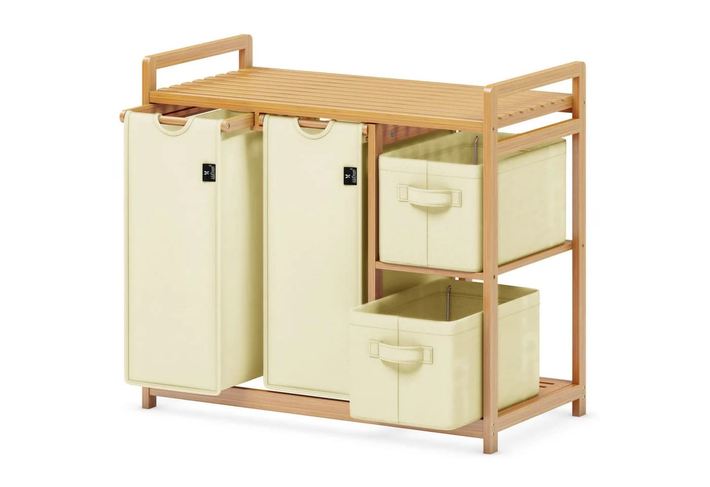 AdelDream Wäschekorb 140L Bambus mit 5 Fächern und Ablage Beige - Bild 2