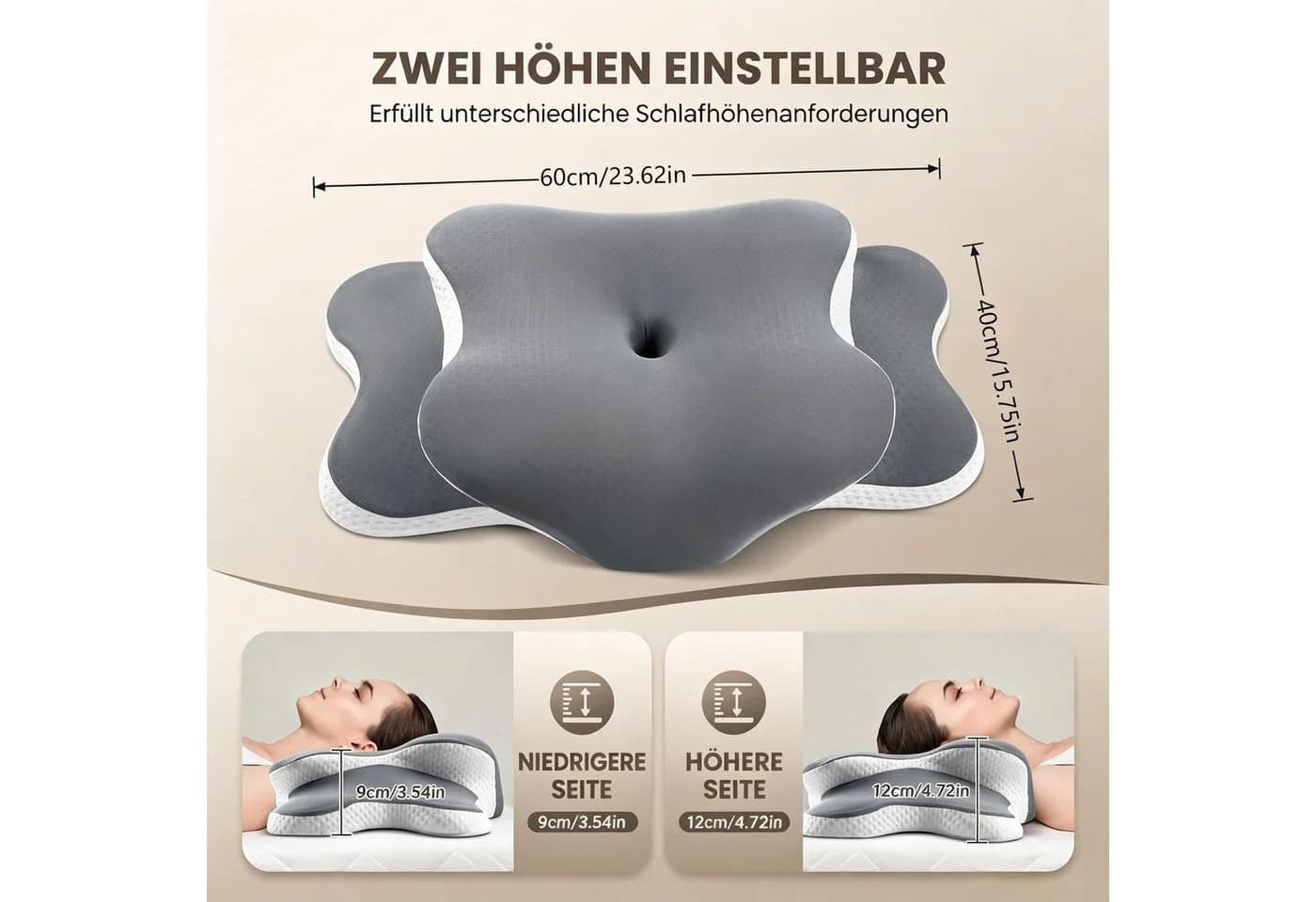 Kityhome Orthopädisches Nackenstützkissen Memory Foam Grau