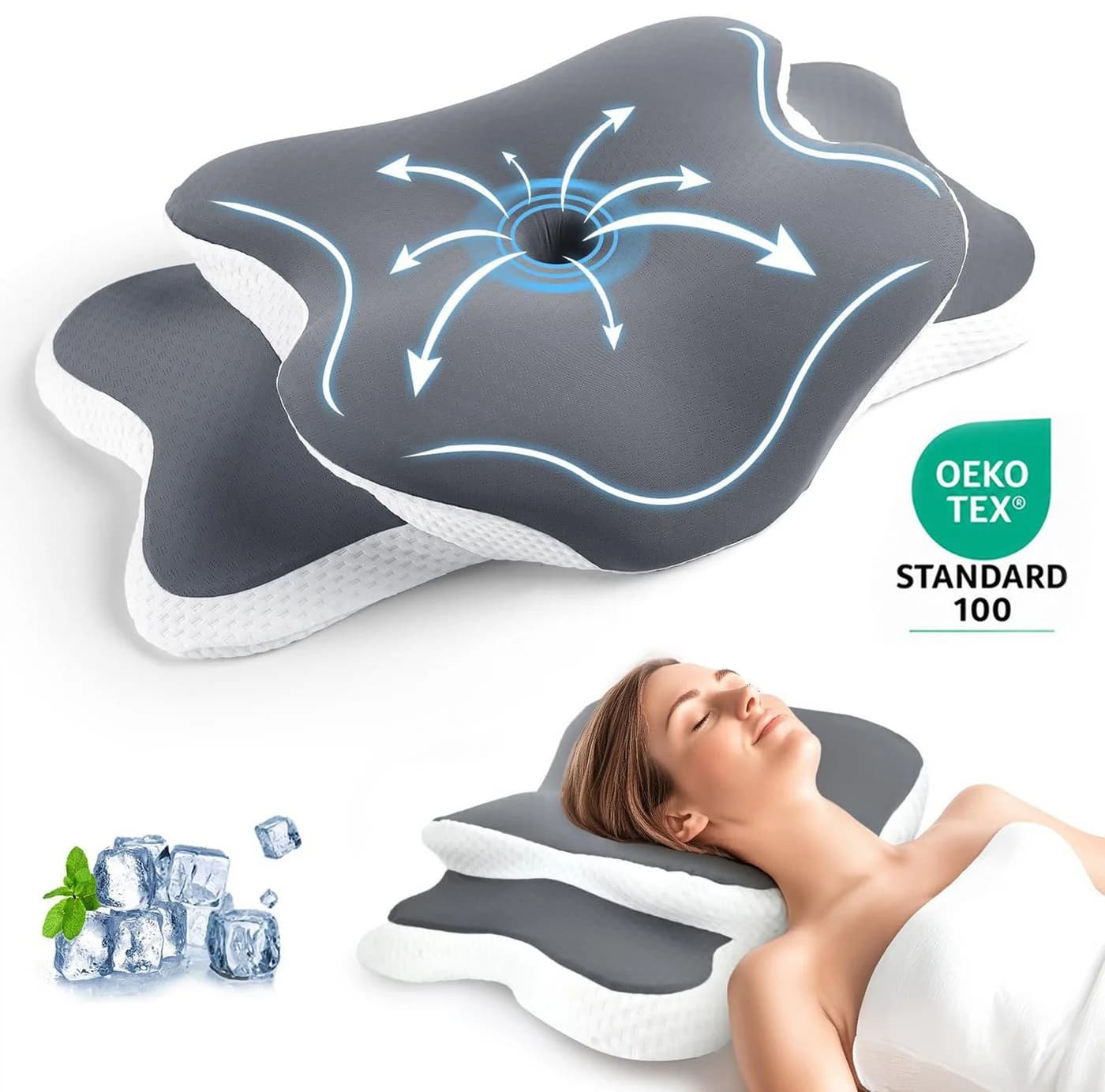 Kityhome Orthopädisches Nackenstützkissen Memory Foam Grau - Bild 2