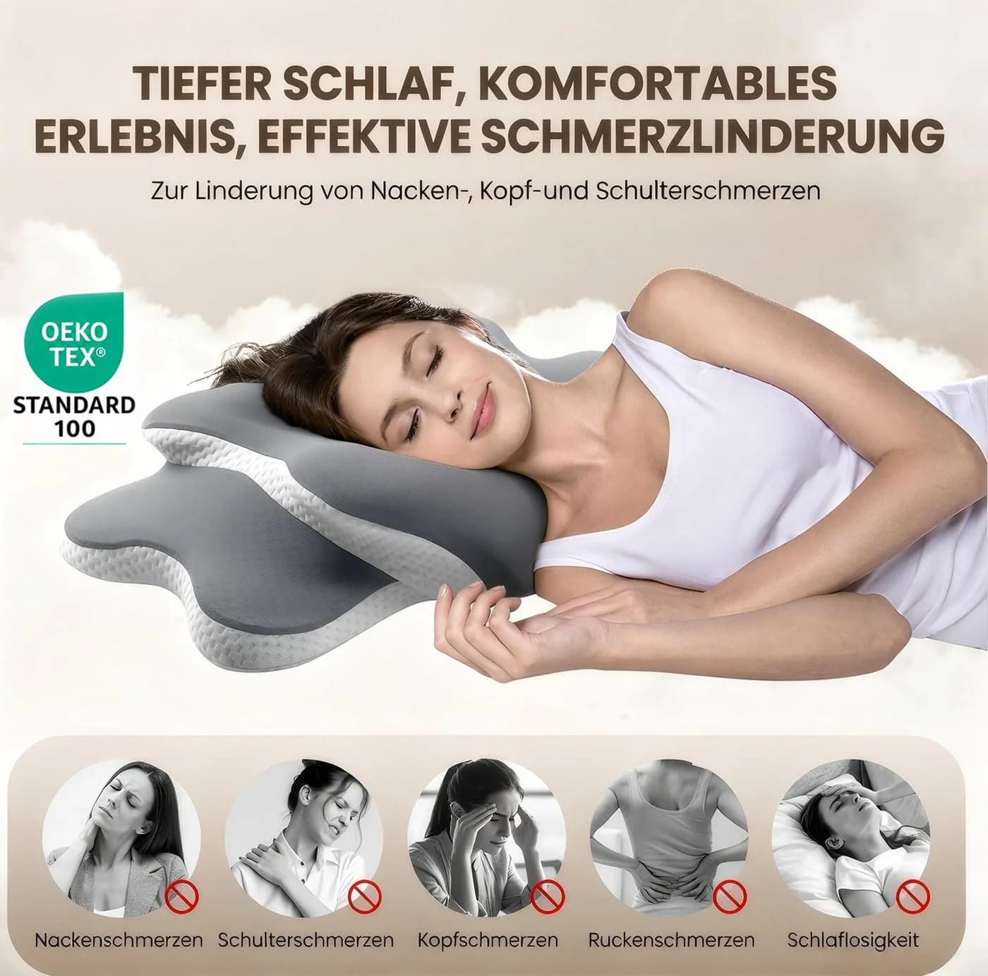 Kityhome Orthopädisches Nackenstützkissen Memory Foam Grau - Bild 4