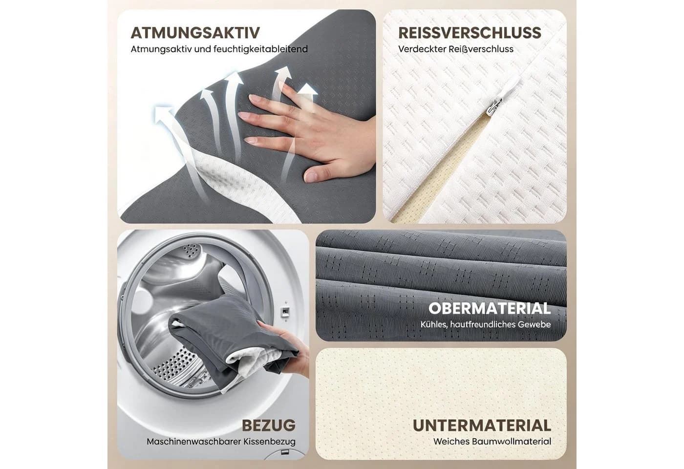Kityhome Orthopädisches Nackenstützkissen Memory Foam Grau - Bild 5