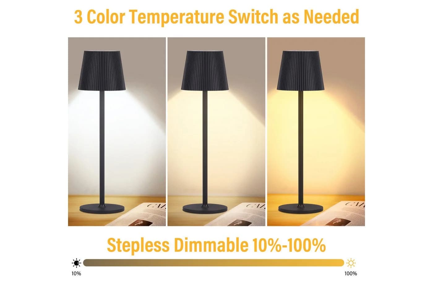 Kityhome Nachttischlampe 2Set LED-Tischlampen Dreifarbiges Dimmbares Licht 6000 mAh - Bild 5