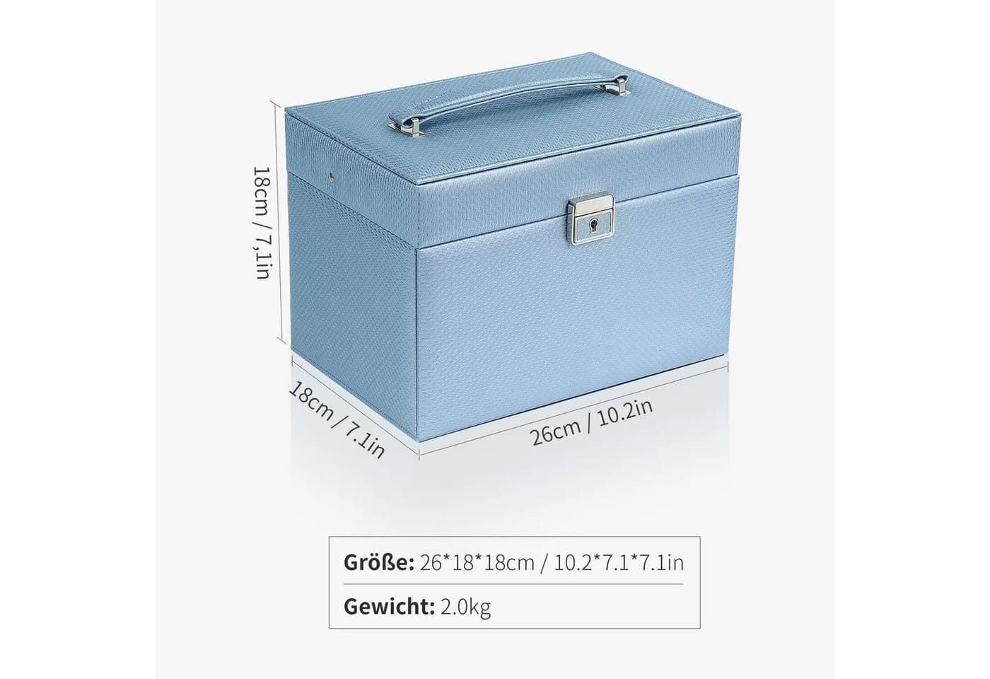 AdelDream Schmuckkasten mit Spiegel, Griff, abschließbar, 4 Ebenen, Blau/Beige - Bild 3