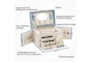 AdelDream Schmuckkasten mit Spiegel, Griff, abschließbar, 4 Ebenen, Blau/Beige Bild 4