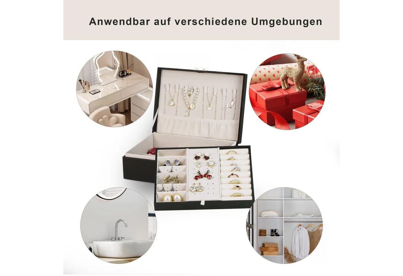 AdelDream Schmuckkasten Schwarz mit Schloss und zwei Ebenen - Bild 4