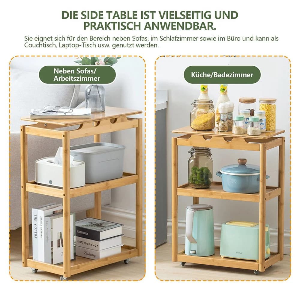 WAOHO Beistelltisch Bambus mit Rollen - Bild 5