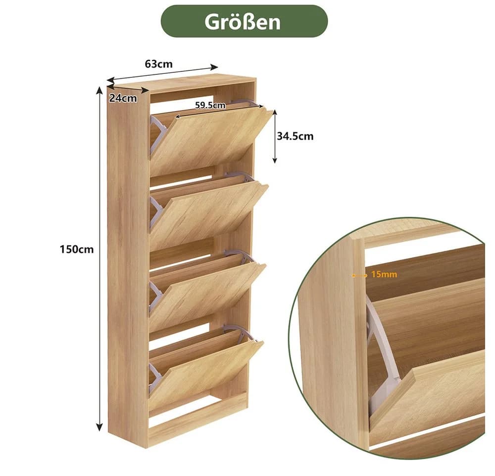 WAOHO Schuhschrank 4-türig mit Klappregalen