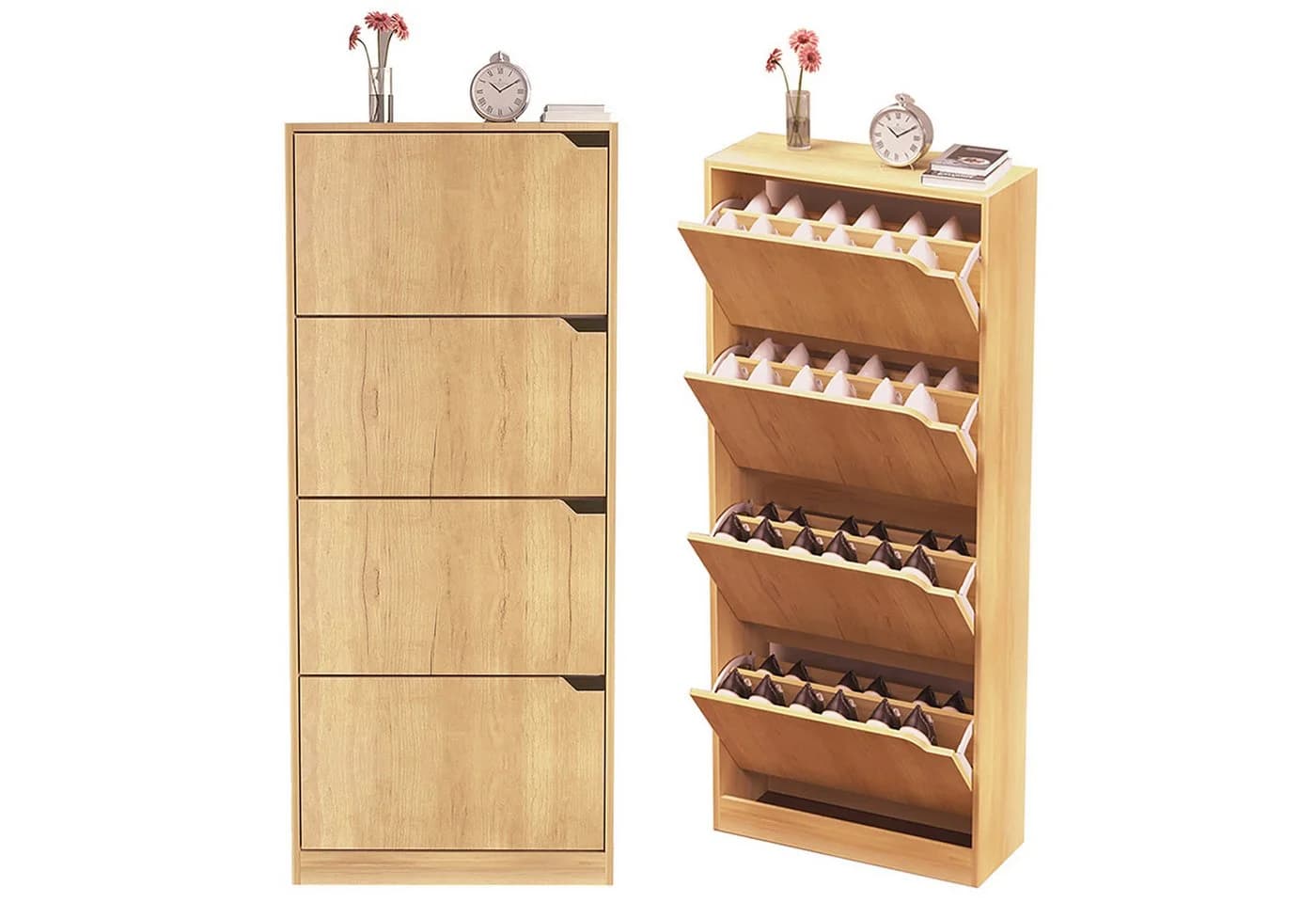 WAOHO 4-türiger Schuhschrank Klappbar MDF Doppelstock