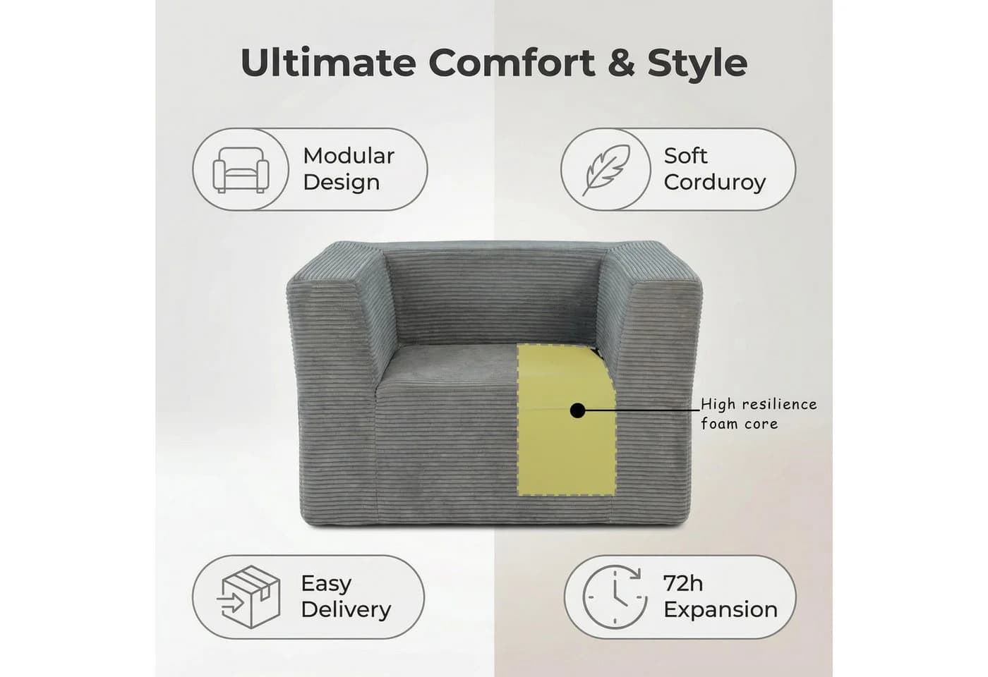 Happy Home Sofa Modernes Einzelsofa mit verstellbarer Rückenlehne - Bild 4