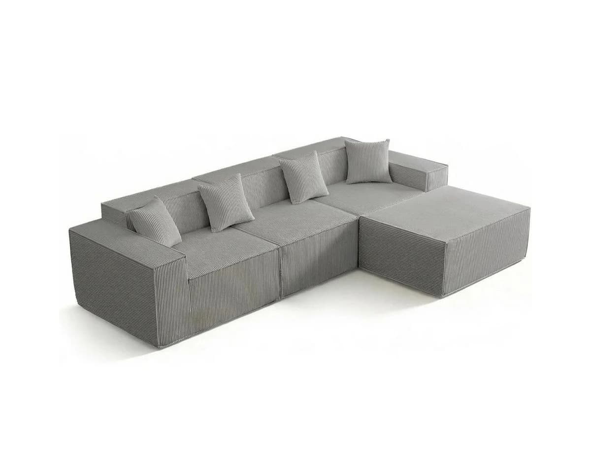 Happy Home Ecksofa Cord mit Schlaffunktion Grau 3-Sitzer - Bild 2