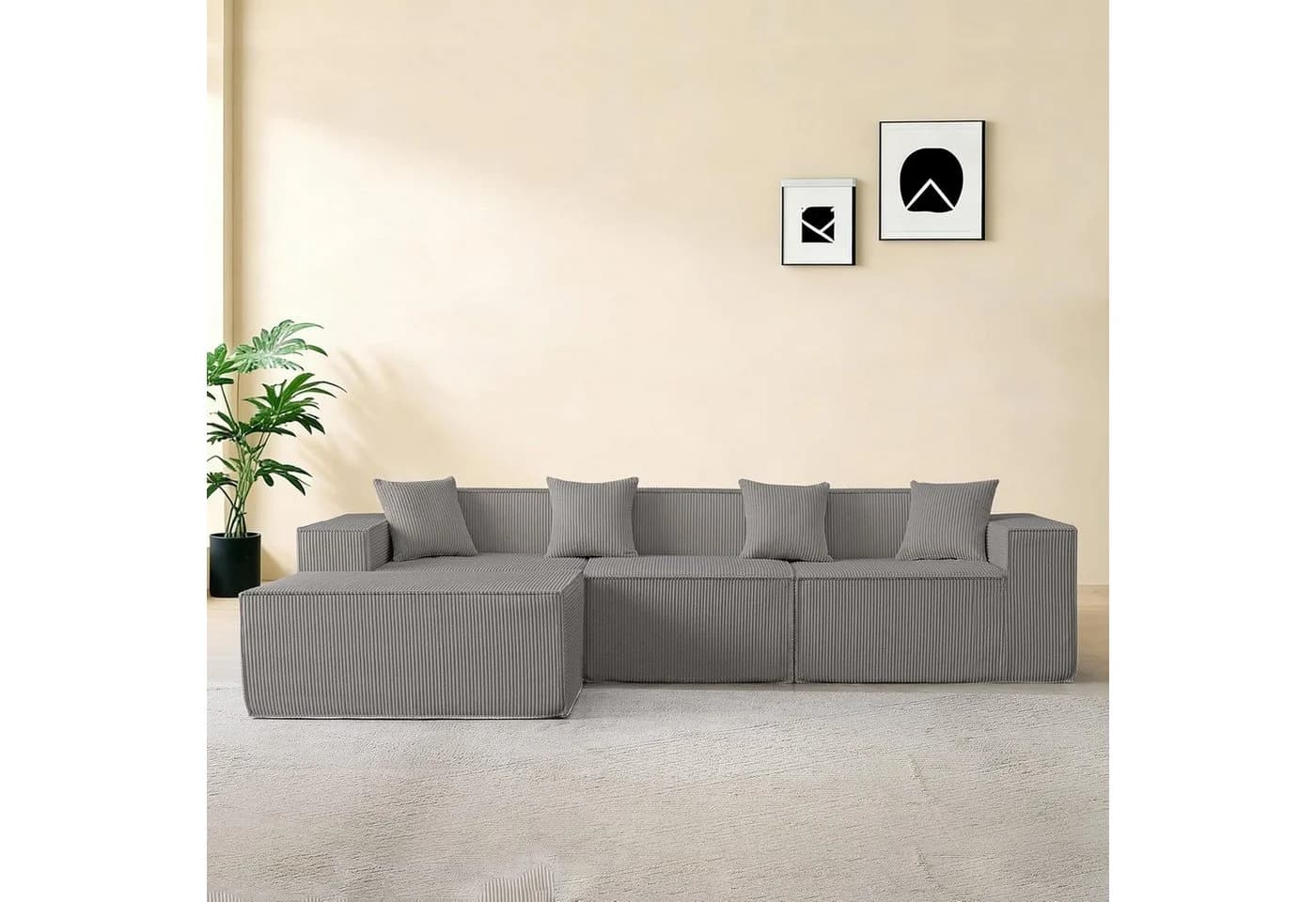 Happy Home Ecksofa Cord mit Schlaffunktion Grau 3-Sitzer - Bild 4