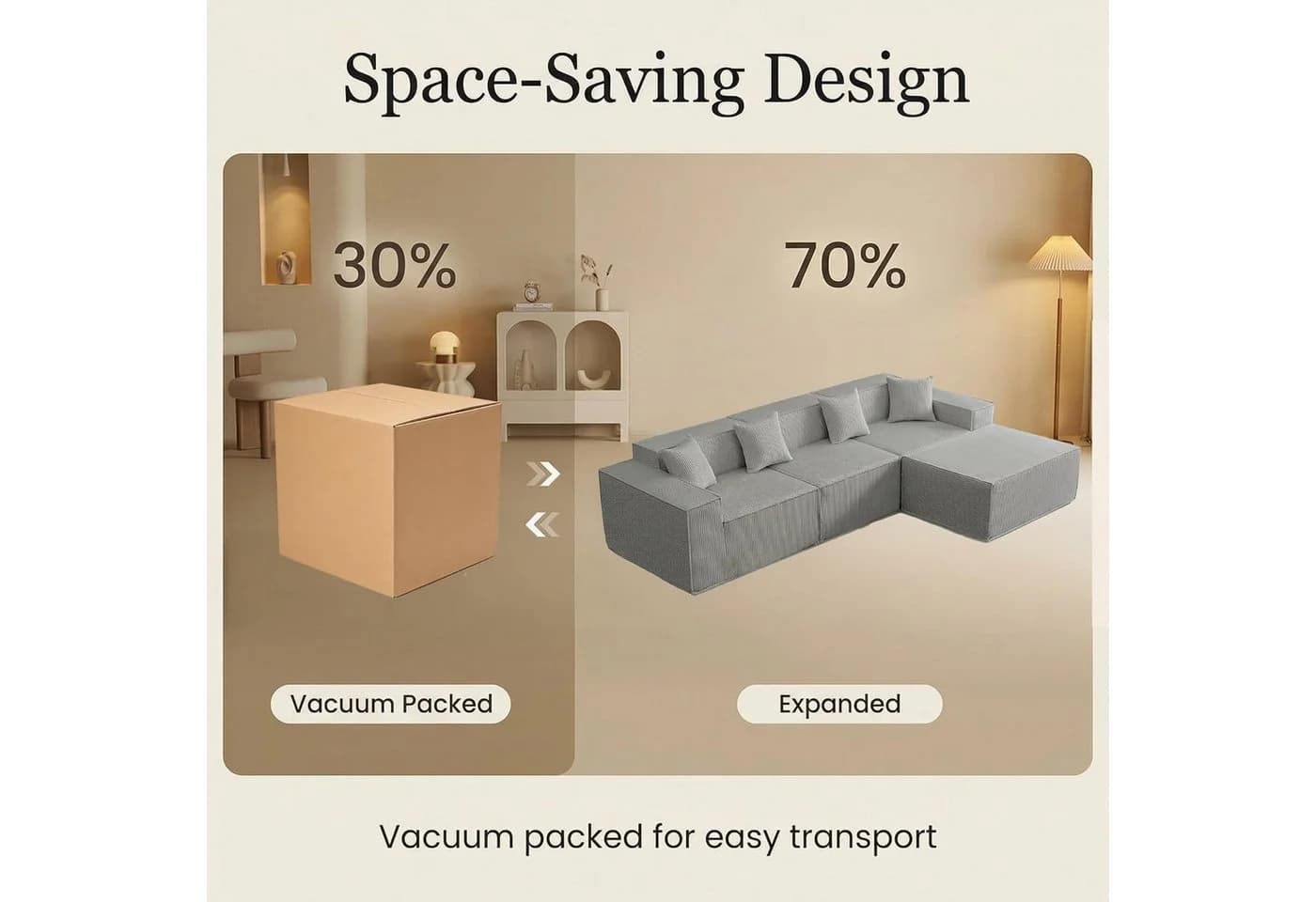Happy Home Ecksofa Cord mit Schlaffunktion Grau 3-Sitzer - Bild 5