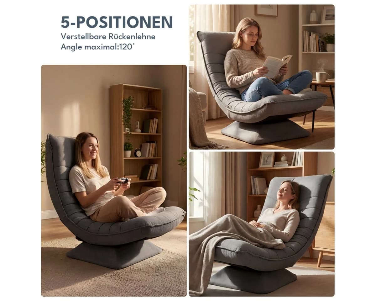 HappyHome Relaxsessel Grau Schwarz Weiß Verstellbar Klappbar