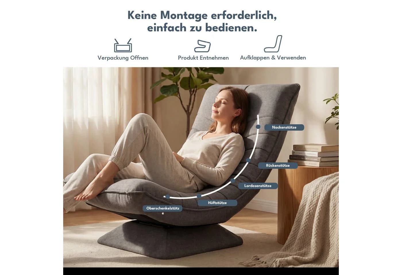 HappyHome Relaxsessel Grau Schwarz Weiß Verstellbar Klappbar - Bild 5