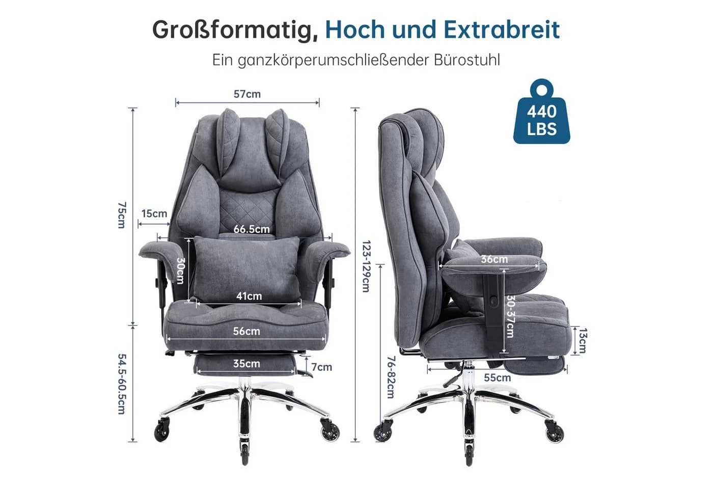 Happy Home Ergonomischer Bürostuhl 200kg – Chefsessel mit Fußstütze - Bild 3