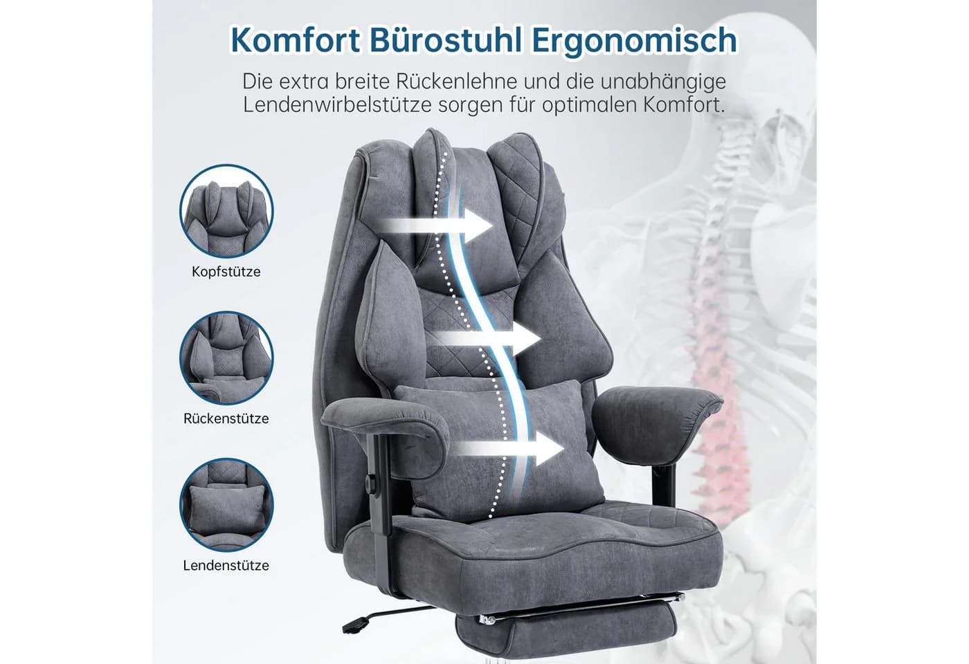 Happy Home Ergonomischer Bürostuhl 200kg – Chefsessel mit Fußstütze - Bild 5
