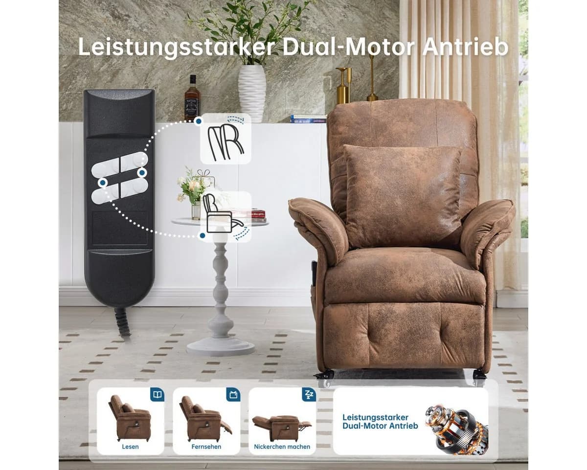 Happy Home Elektrischer Relaxsessel 2 Motoren Braun Cord - Bild 5