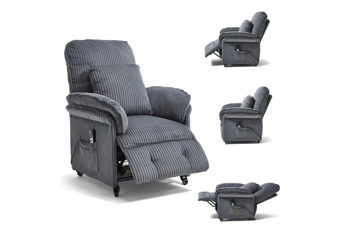 Happy Home Elektrischer Relaxsessel mit Liegefunktion Grau Cord - Bild 2