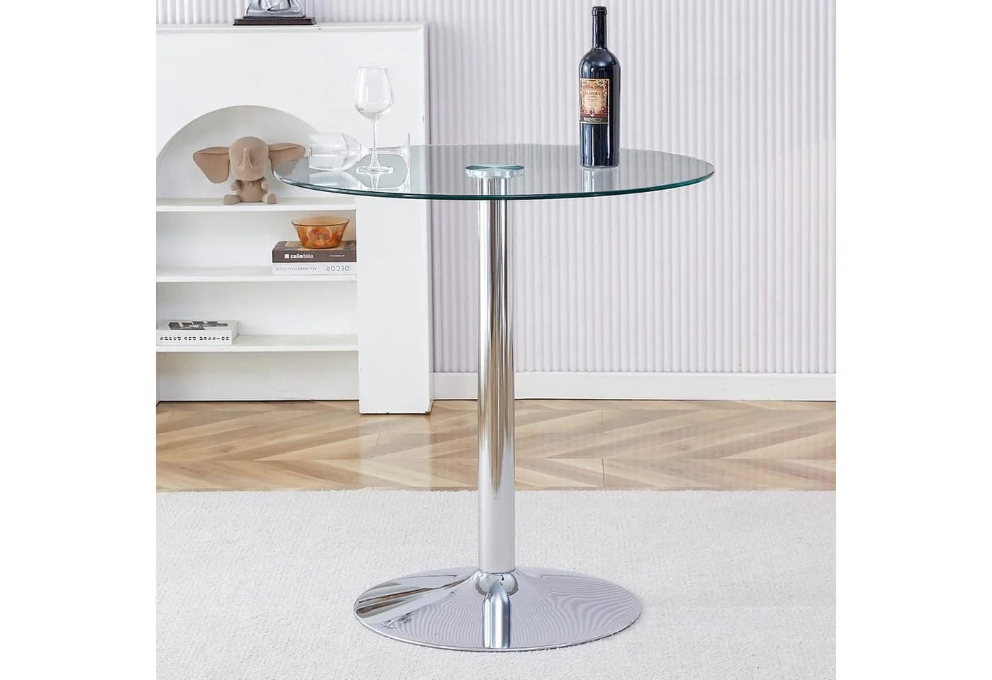 gopop Bartisch Runder Barhocker-Tisch aus gehärtetem Glas mit silbernem Metallfuß - Bild 3