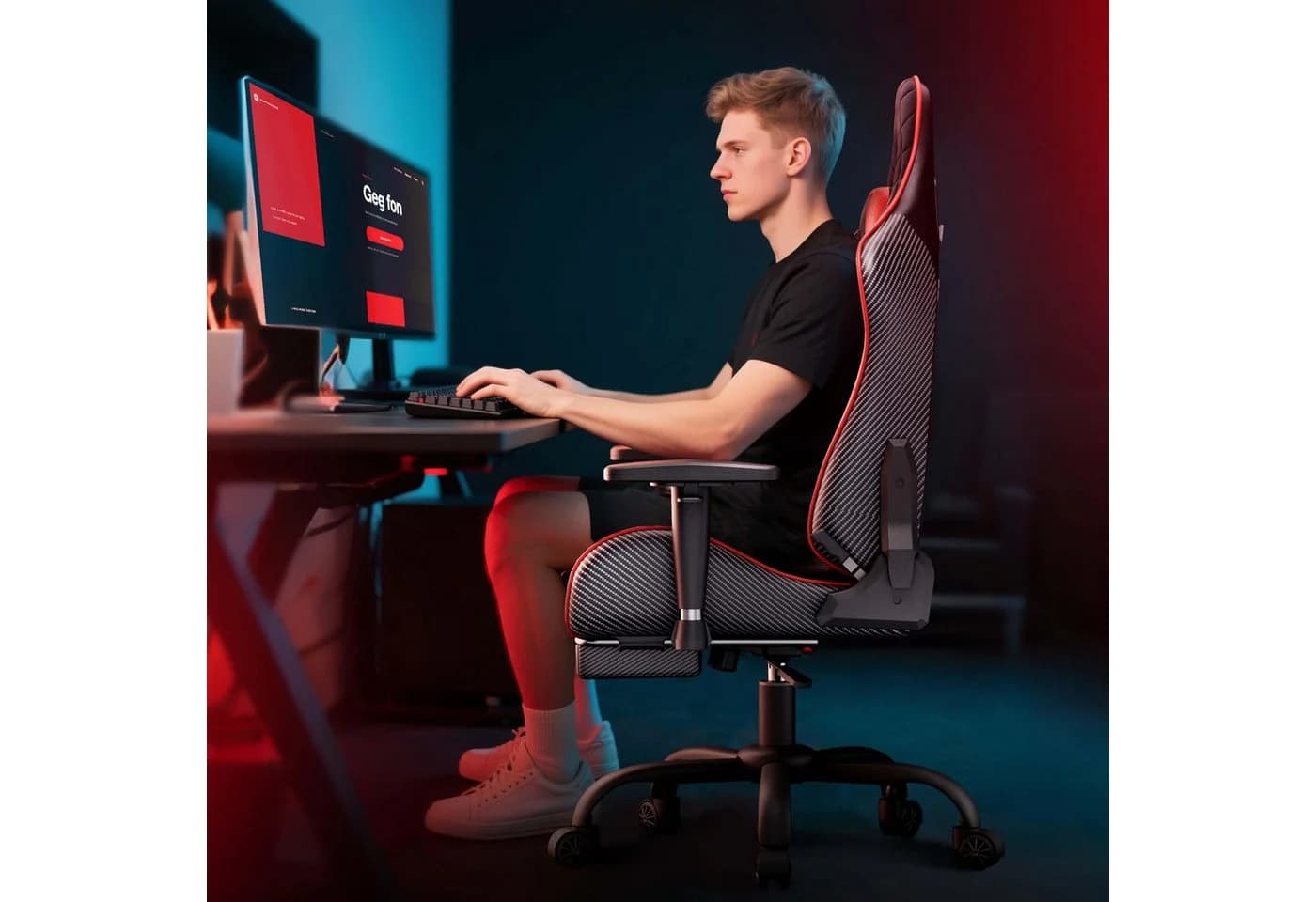 Seenda Gaming-Stuhl Ergonomischer Bürostuhl Schwarz/Rot