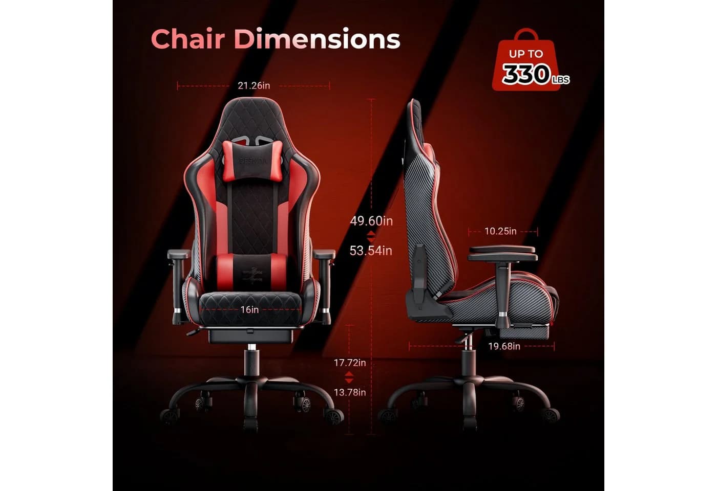 Seenda Gaming-Stuhl Ergonomischer Bürostuhl Schwarz/Rot - Bild 3