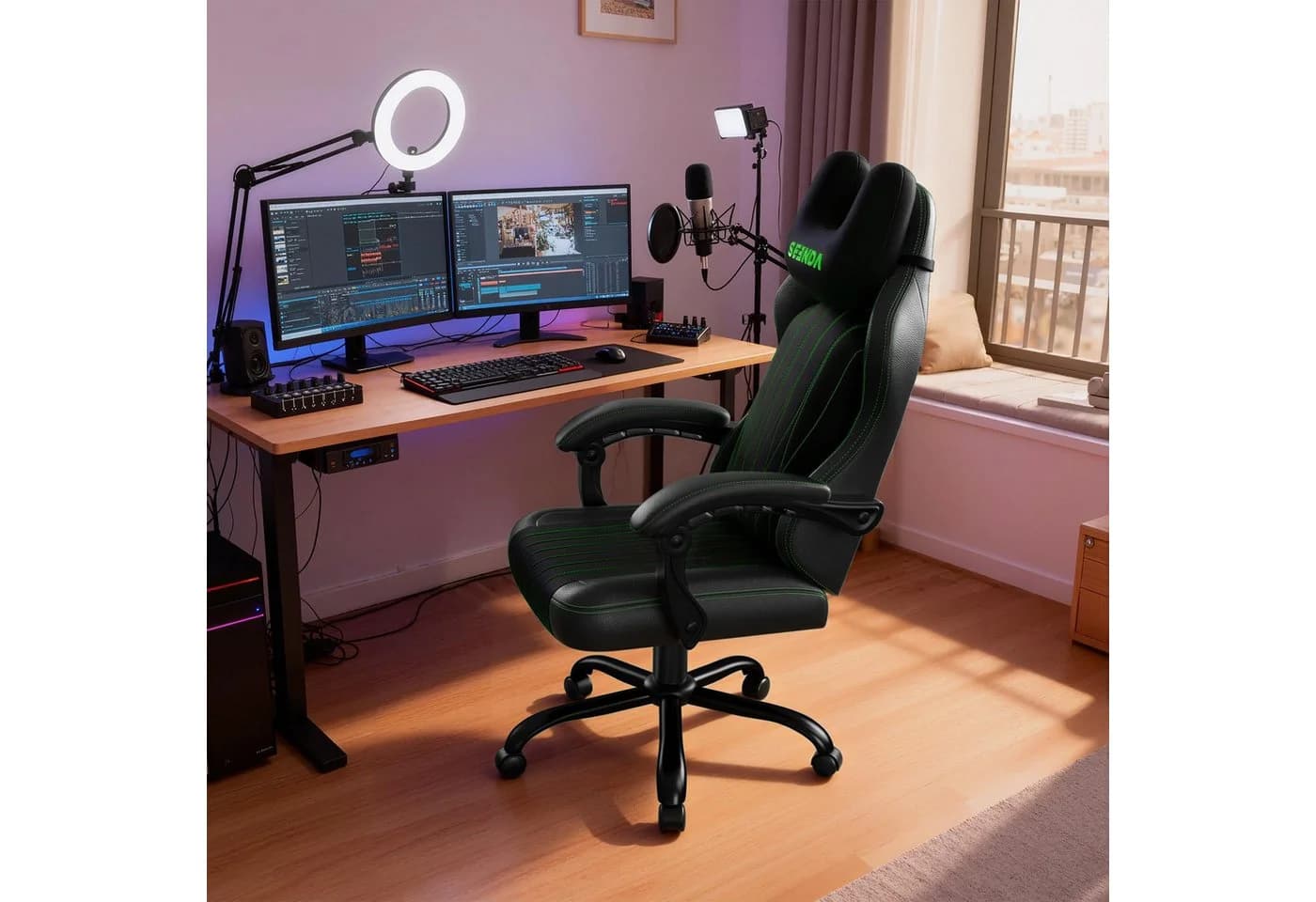 Seenda Gaming-Stuhl GCP-18 Schwarz Ergonomisch mit verstellbarer Rückenlehne