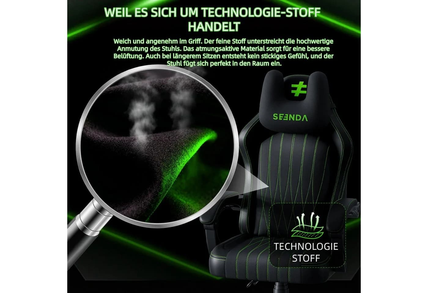 Seenda Gaming-Stuhl GCP-18 Schwarz Ergonomisch mit verstellbarer Rückenlehne - Bild 4