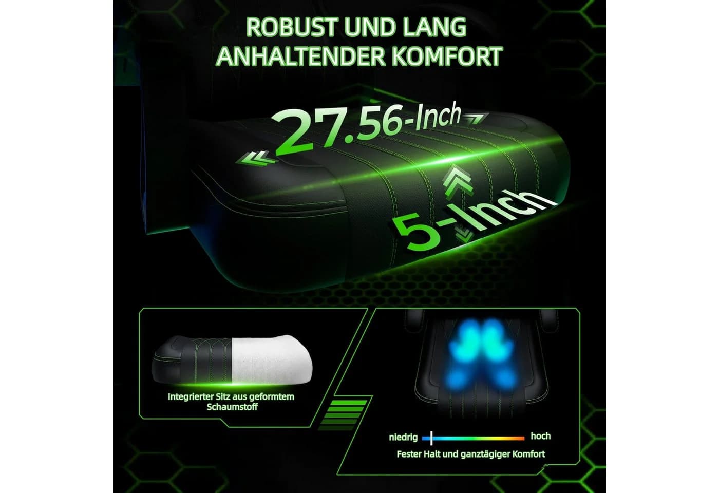 Seenda Gaming-Stuhl GCP-18 Schwarz Ergonomisch mit verstellbarer Rückenlehne - Bild 5