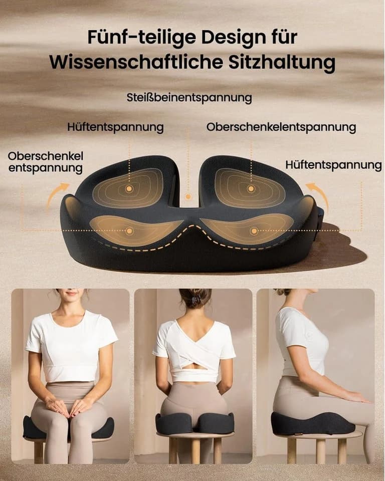 ProtoArc Sitzkissen Orthopädisch Memory Foam Schwarz Anti-Rutsch - Bild 3