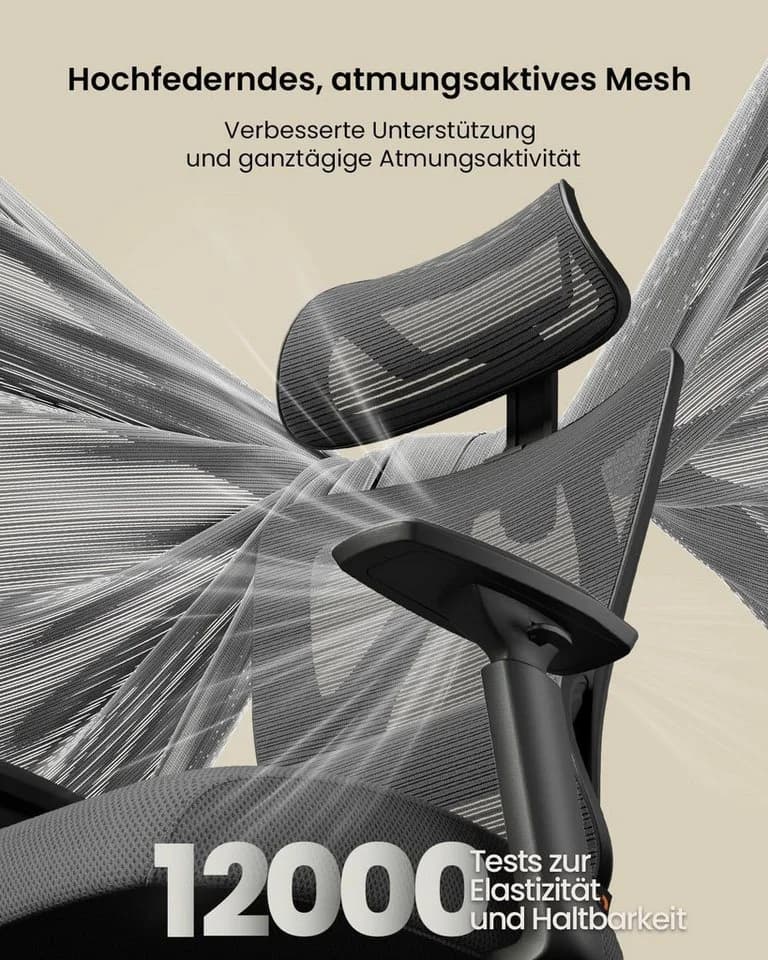 ProtoArc EC100 Bürostuhl Schwarz Ergonomisch Mesh mit Federkissen - Bild 5