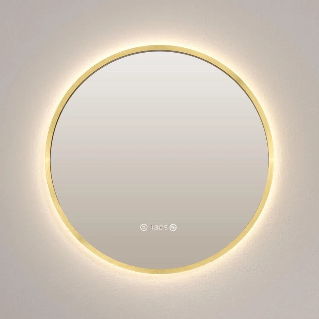 Emke LED Badspiegel Rund Gold mit Antibeschlag