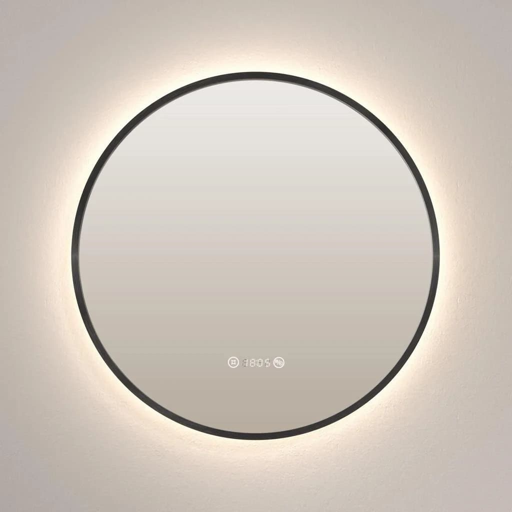 Emke LED Badspiegel Schwarz 70cm Rund mit Antibeschlag & Dimmbar