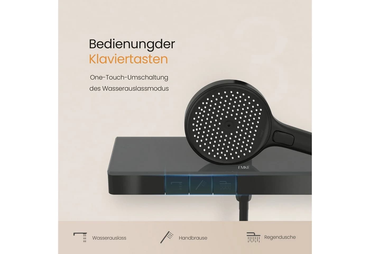 EMKE Duschsystem mit Thermostat 32cm Regenkopfbrause
