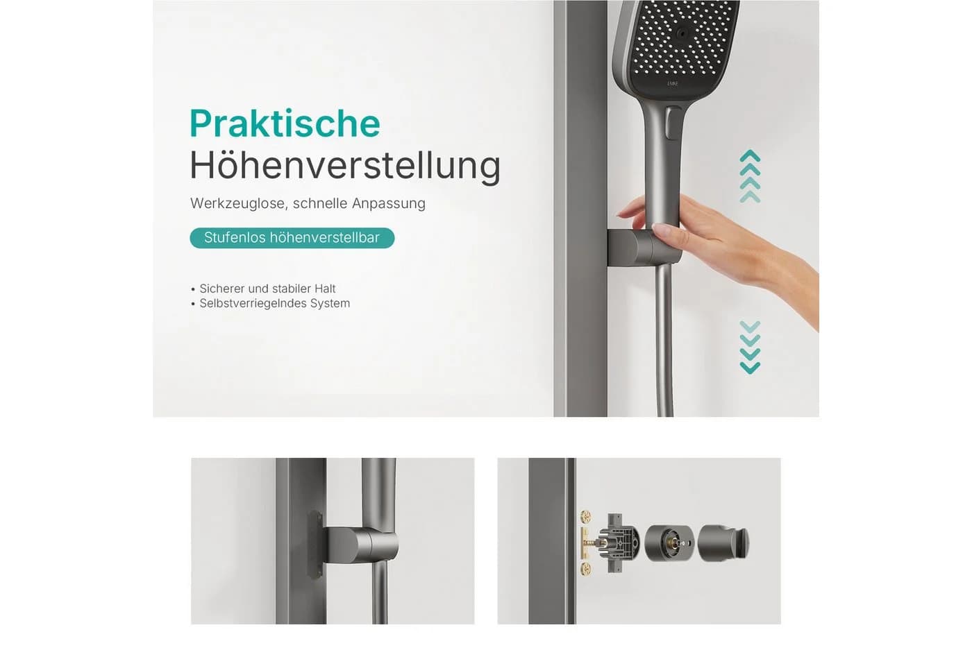 EMKE Duschsystem mit Thermostat und Bluetooth Anthrazit Matt - Bild 3