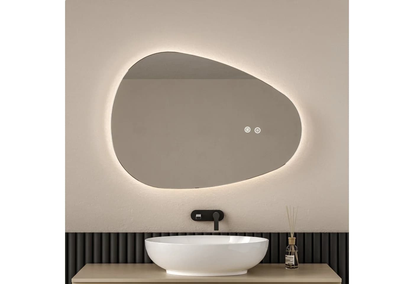 EMKE Badspiegel mit LED-Beleuchtung Asymmetrisch Tropfenform - Bild 2