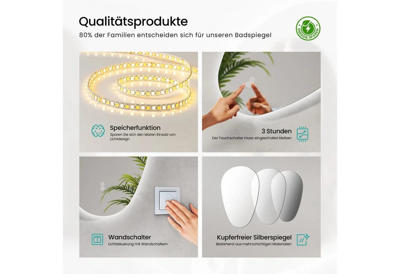 EMKE Badspiegel mit LED-Beleuchtung Asymmetrisch Tropfenform - Bild 3
