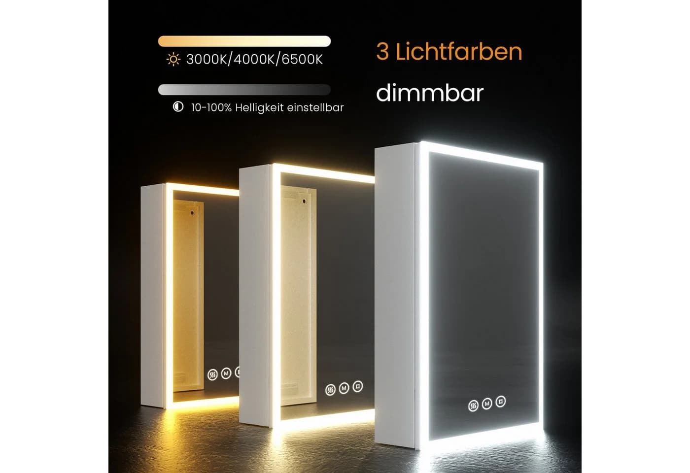 EMKE Spiegelschrank mit LED-Beleuchtung, Touch-Schalter, 3 Lichtfarben, Doppelseitiger Spiegel - Bild 4