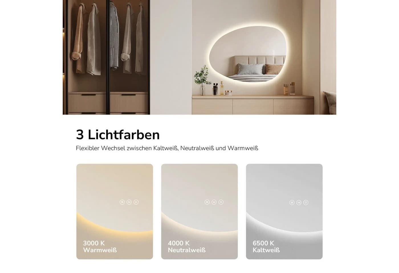 EMKE LED Badspiegel Asymmetrisch Touch Dimmbar Antibeschlag IP44 - Bild 4